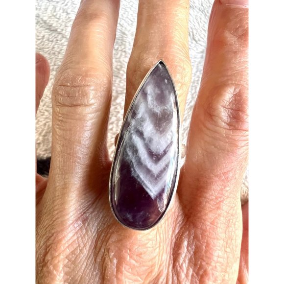 Handmade Jewelry - 925 ELEGANT Long Chevron Amethyst Ring 7 3/4